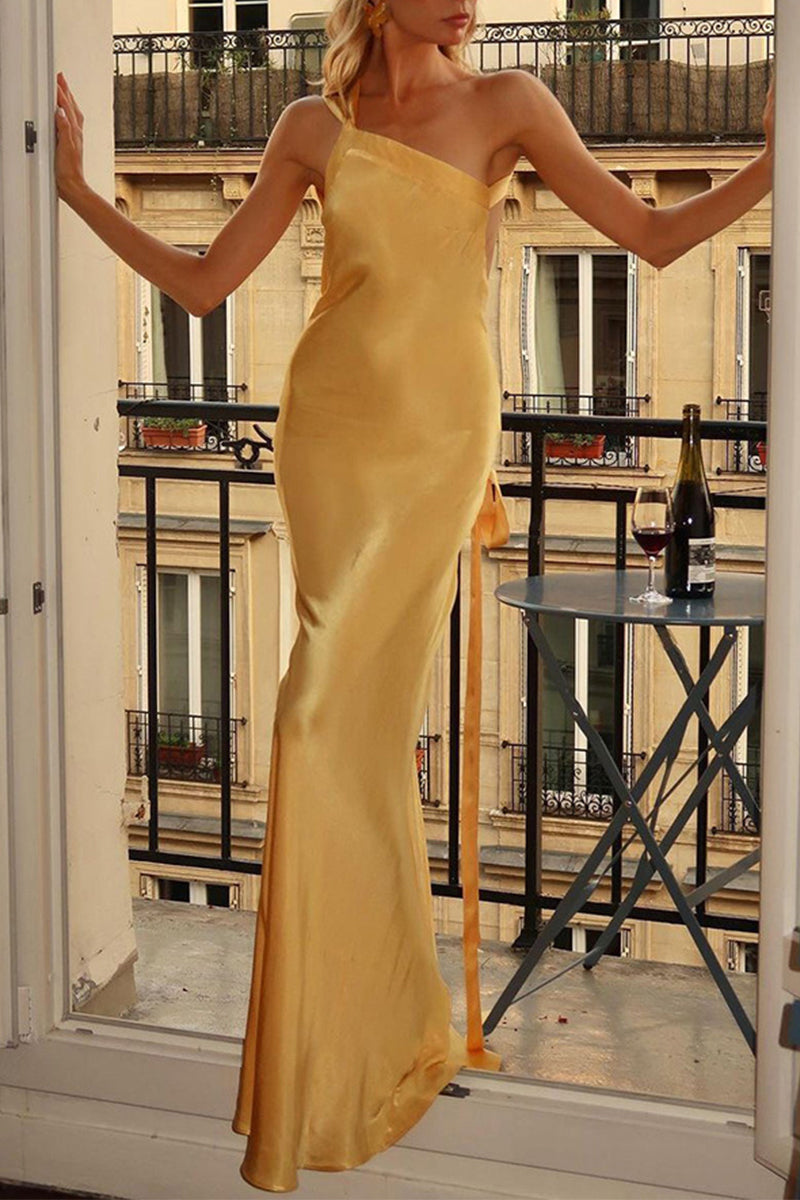 Ayla® | Elegant formal solid backless evening dresses with slant collar