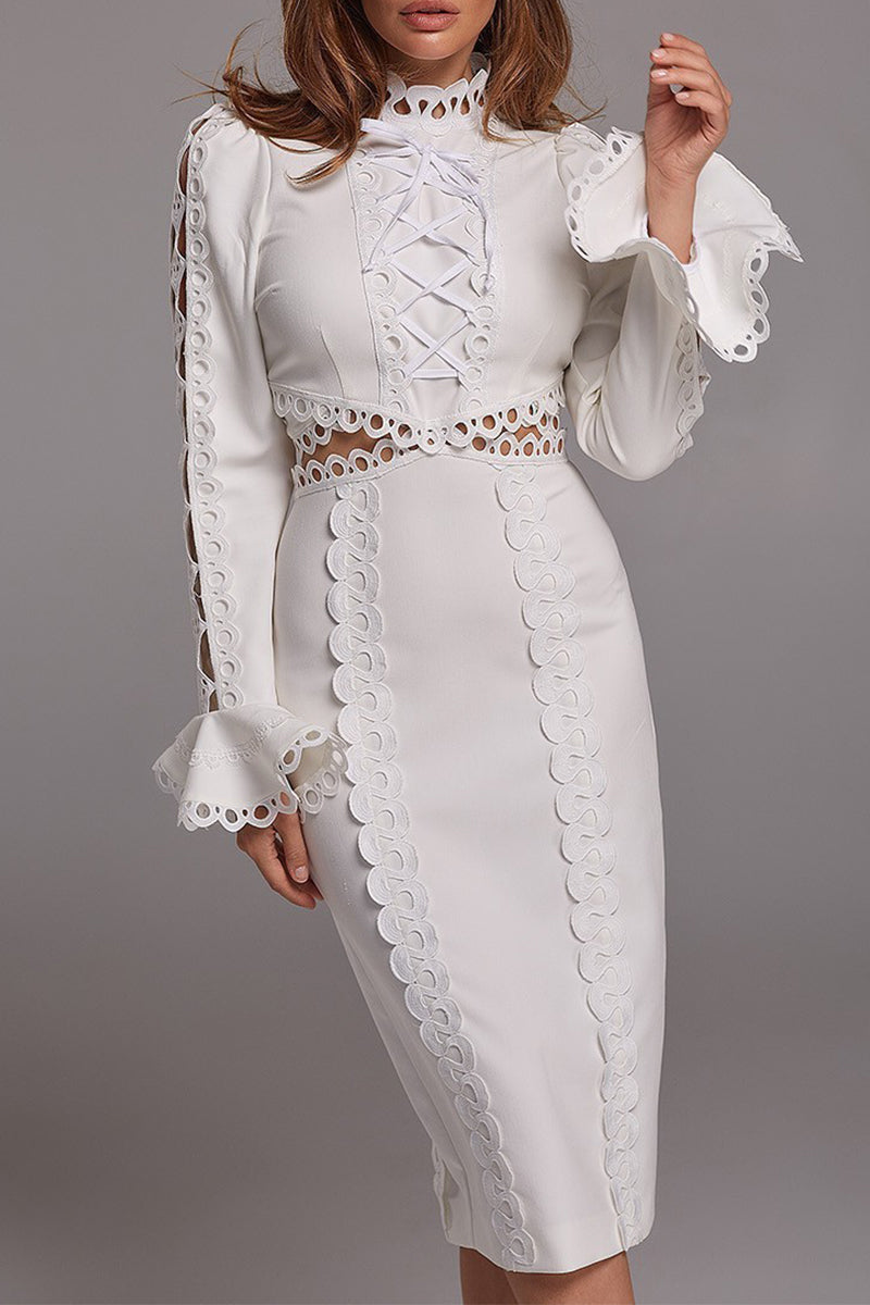 Violeta® | Elegant princess dresses with turtleneck and hollow out solid lace of celebrities
