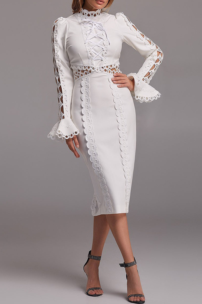 Violeta® | Elegant princess dresses with turtleneck and hollow out solid lace of celebrities