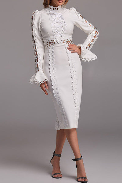 Violeta® | Elegant princess dresses with turtleneck and hollow out solid lace of celebrities
