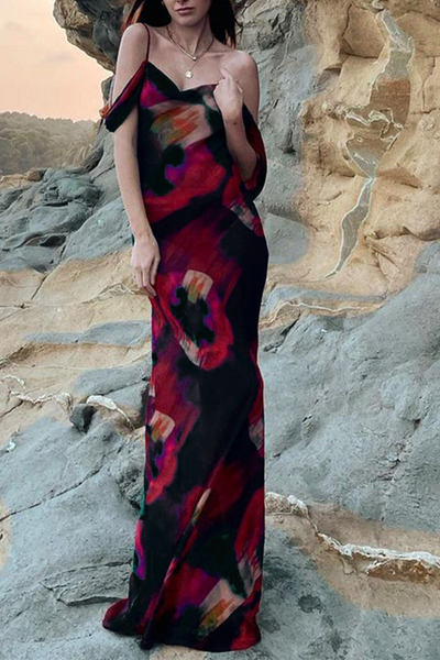 Isabella® | Fashion Print Patchwork Spaghetti Straps Trumpet Mermaid Dresses