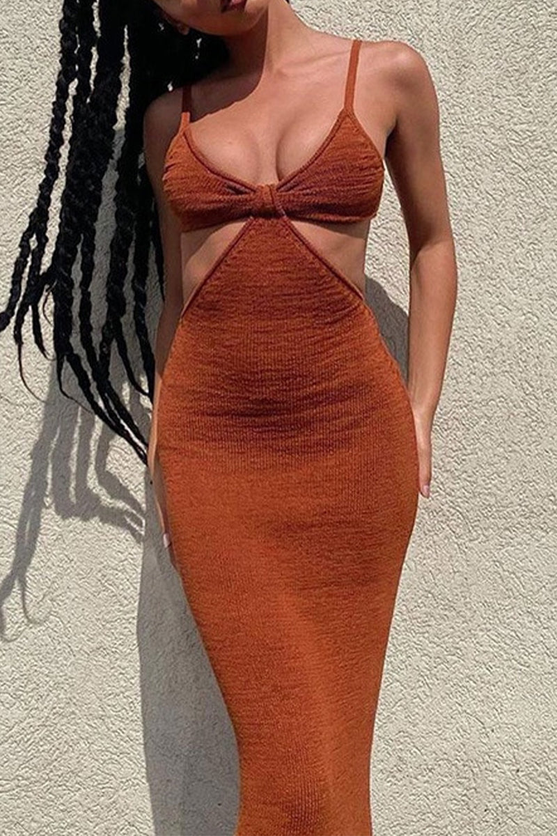 Selene® | Sexy Holiday Dresses Solid Color Backless V Neck Wrap Skirt
