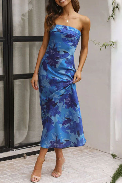 Nerina® | Elegant floral backless strapless printed celebrity dresses