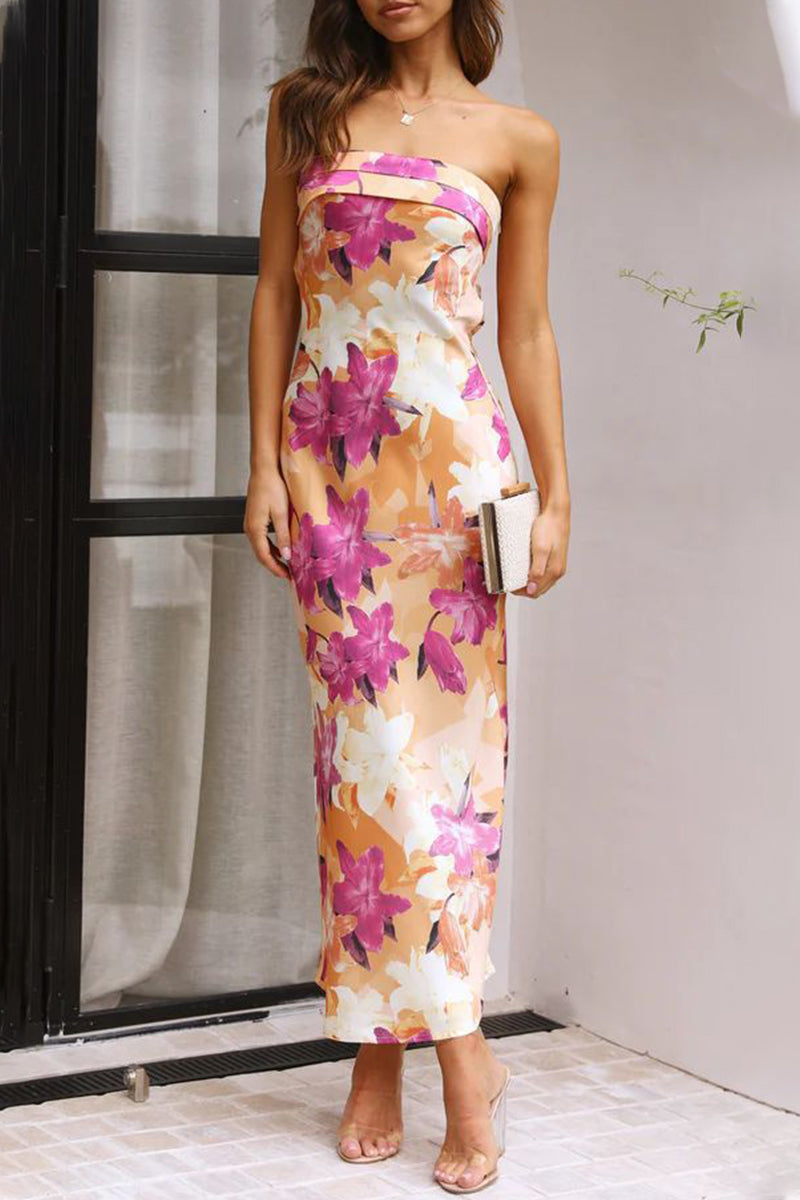 Nerina® | Elegant floral backless strapless printed celebrity dresses