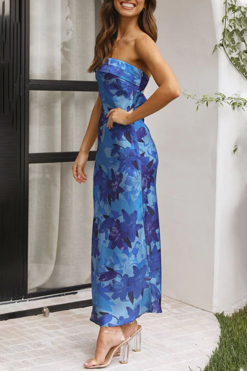 Nerina® | Elegant floral backless strapless printed celebrity dresses