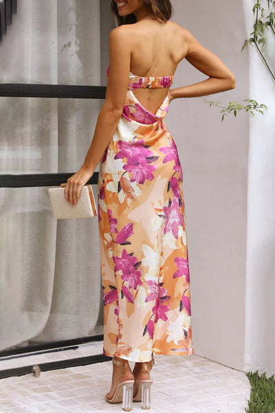 Nerina® | Elegant floral backless strapless printed celebrity dresses