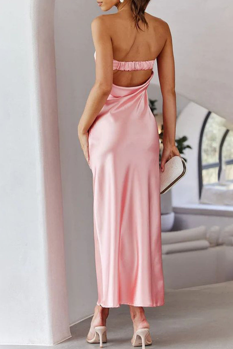 Marisol® | Elegant Solid Color Backless Strapless One-Step Skirt Celebrity Dresses