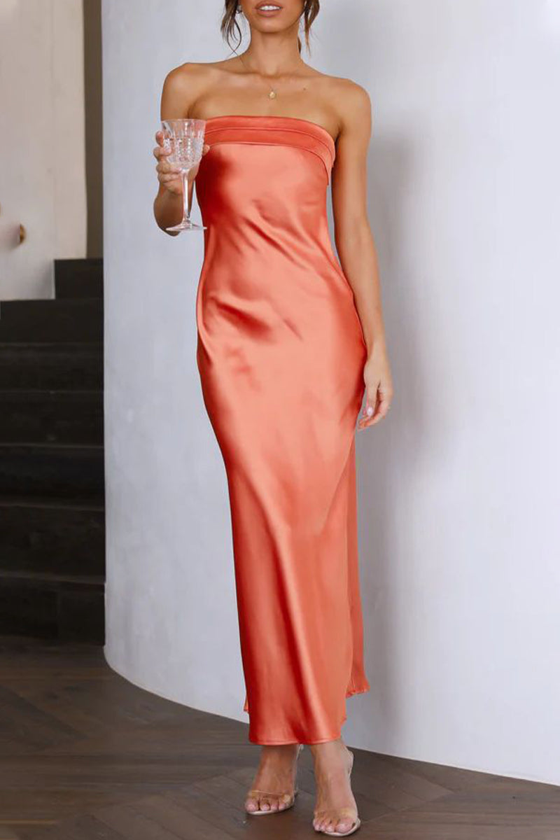Marisol® | Elegant Solid Color Backless Strapless One-Step Skirt Celebrity Dresses