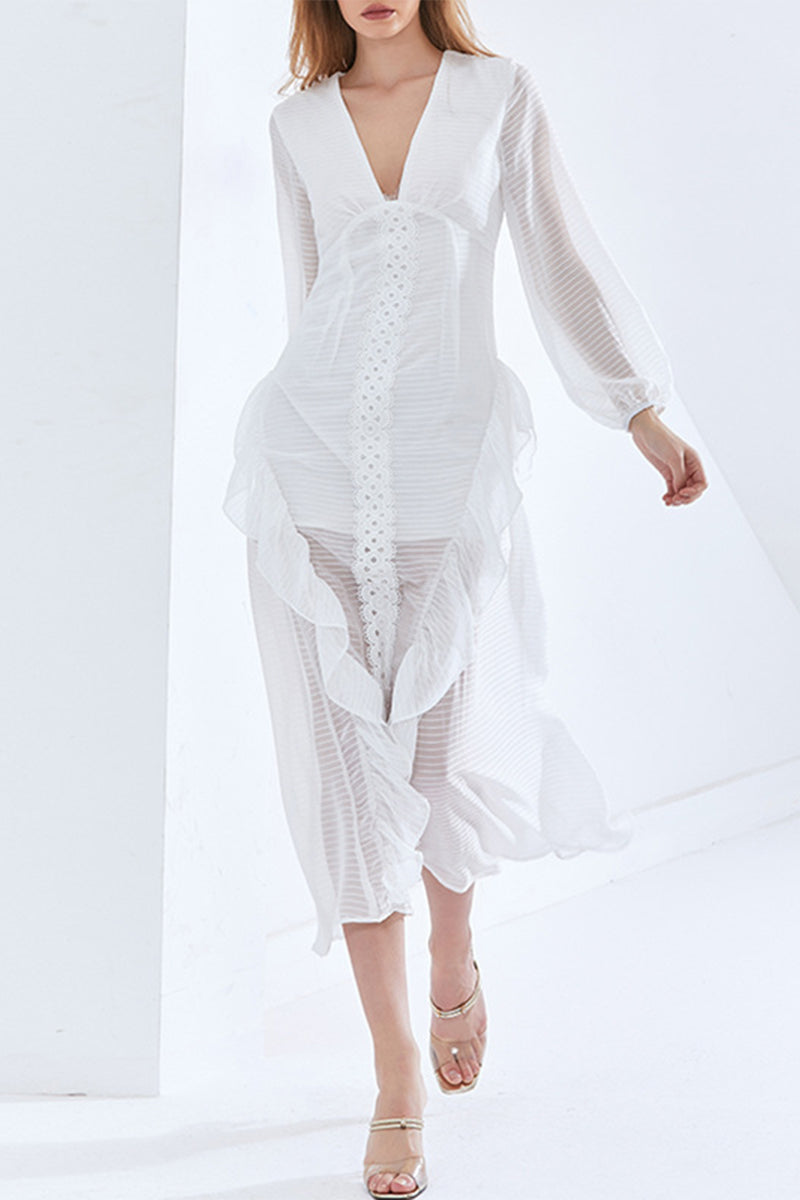 Jazmin® | Cute, see-through beach dresses with ruffles and a V-neck for vacation