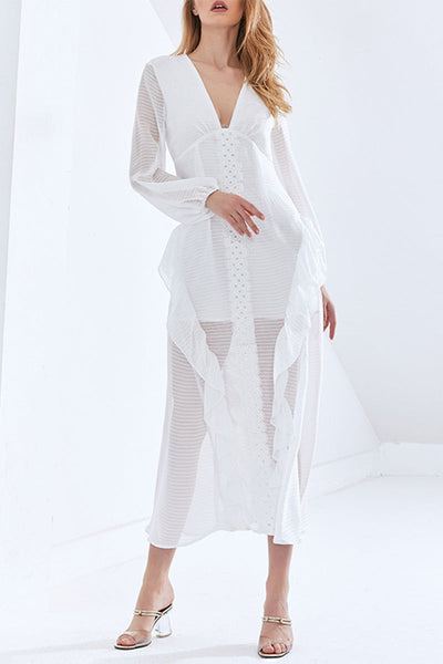 Jazmin® | Cute, see-through beach dresses with ruffles and a V-neck for vacation