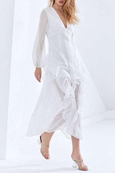 Jazmin® | Cute, see-through beach dresses with ruffles and a V-neck for vacation