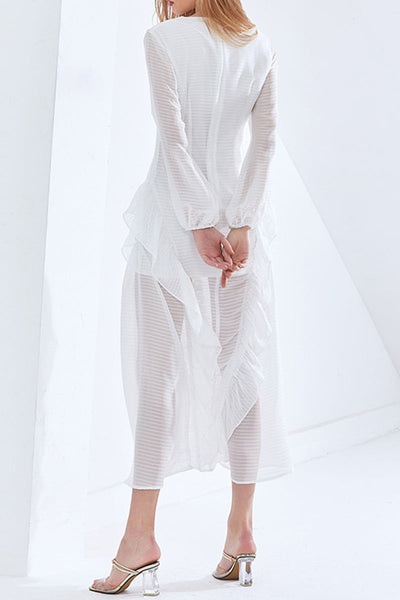 Jazmin® | Cute, see-through beach dresses with ruffles and a V-neck for vacation
