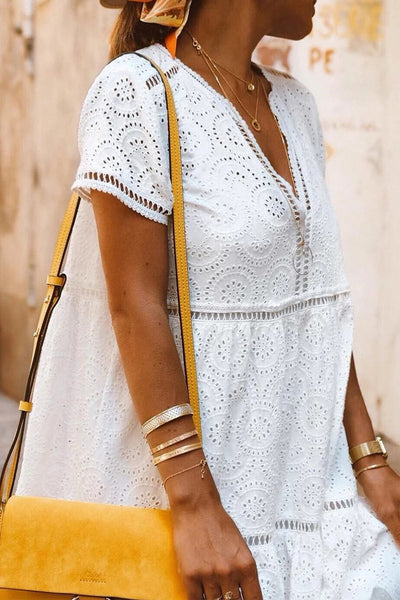 Calista® | Sweet, simple, solid A-line dresses with a hollow out V-neck