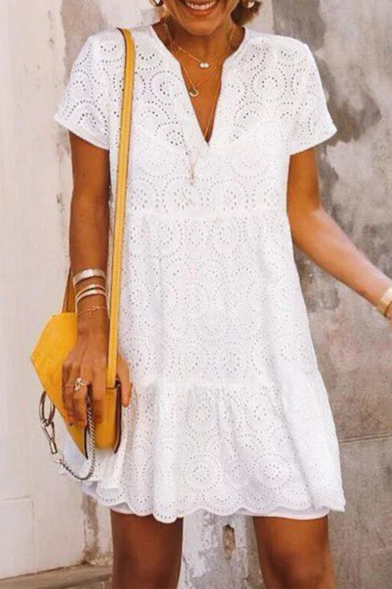 Calista® | Sweet, simple, solid A-line dresses with a hollow out V-neck
