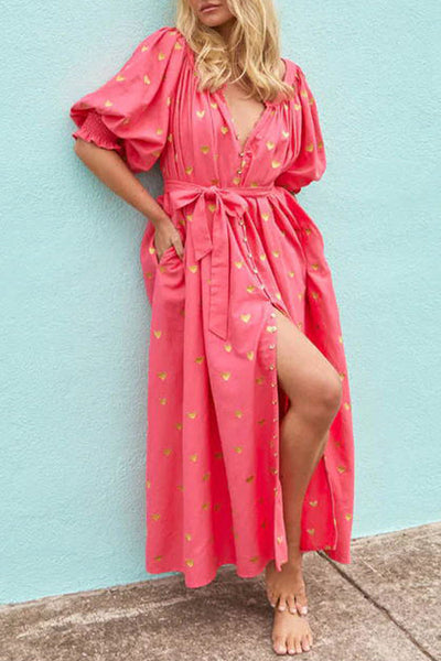 Juana® | Casual A-line dresses with pocket frenulum print and V-neck
