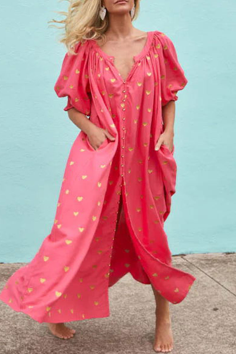 Juana® | Casual A-line dresses with pocket frenulum print and V-neck