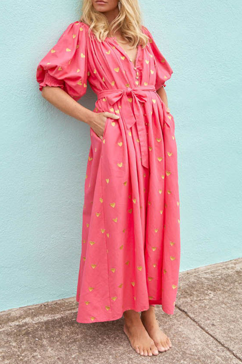 Juana® | Casual A-line dresses with pocket frenulum print and V-neck