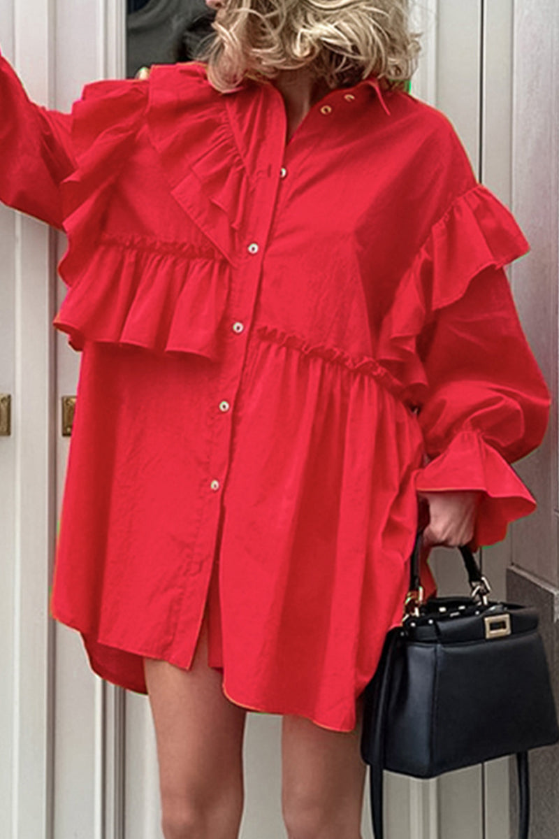Kira® | Elegant shirt dresses with a fixed flounce and an asymmetrical turn-down collar