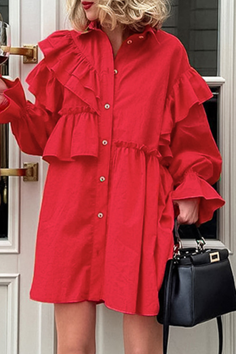 Kira® | Elegant shirt dresses with a fixed flounce and an asymmetrical turn-down collar