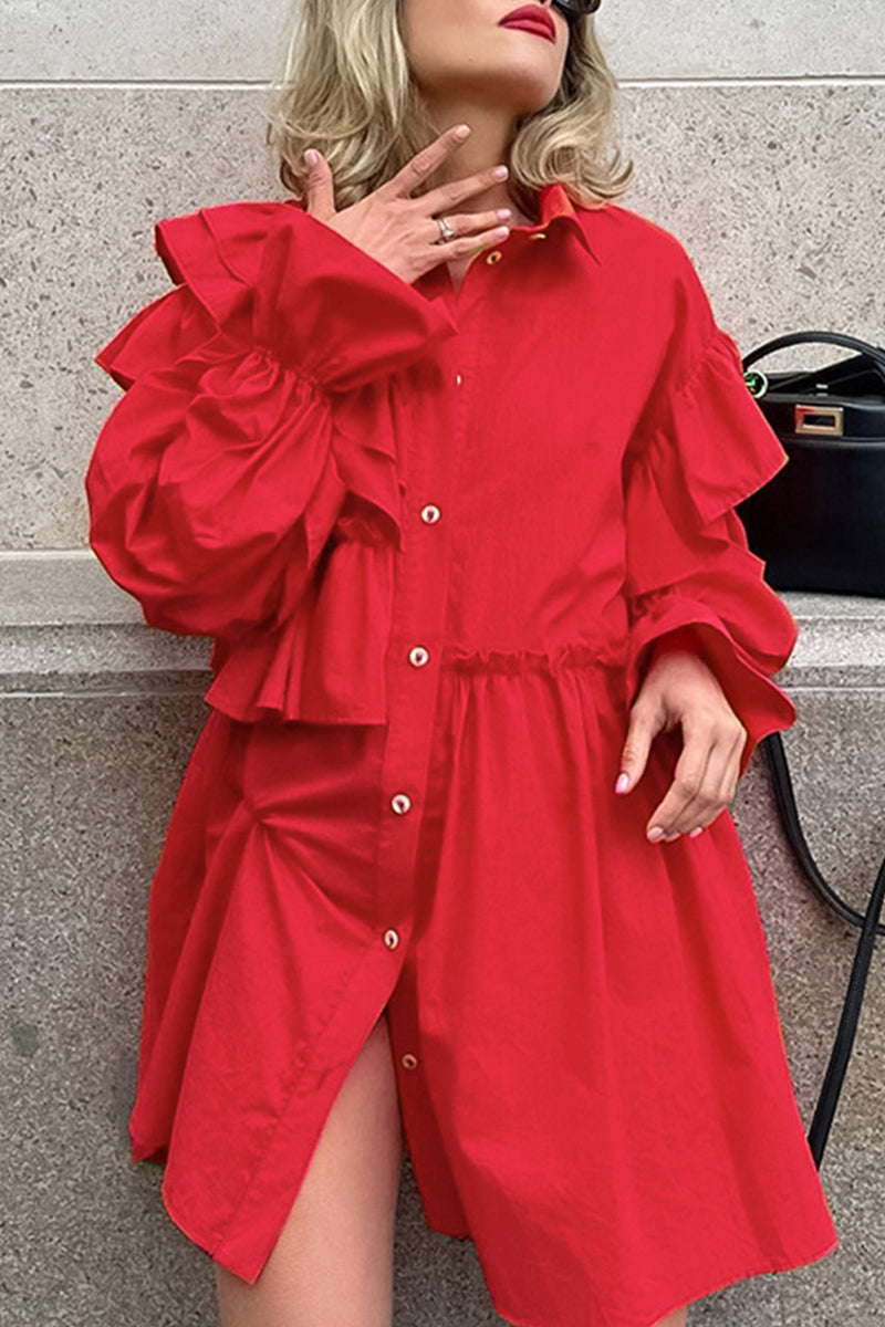 Kira® | Elegant shirt dresses with a fixed flounce and an asymmetrical turn-down collar