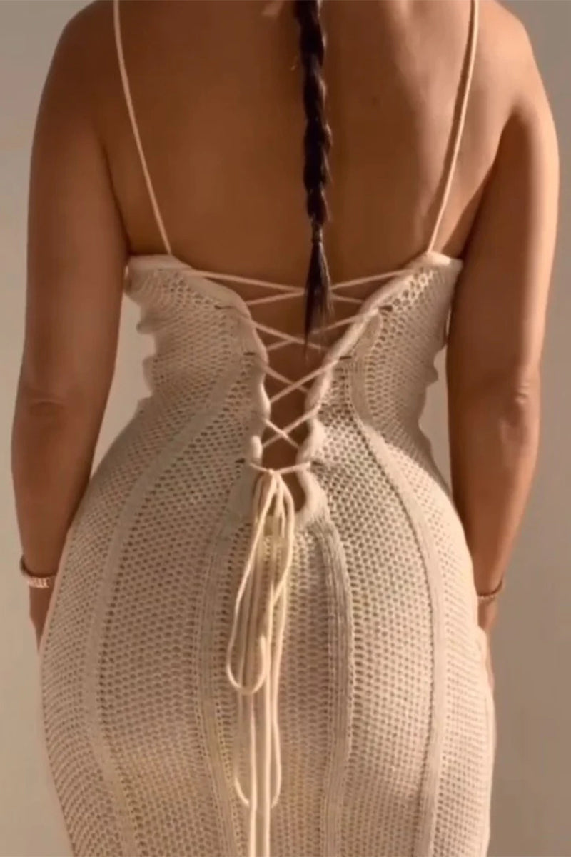 Graciela® | Sexy solid backless strap design weave strapless one step skirt dresses