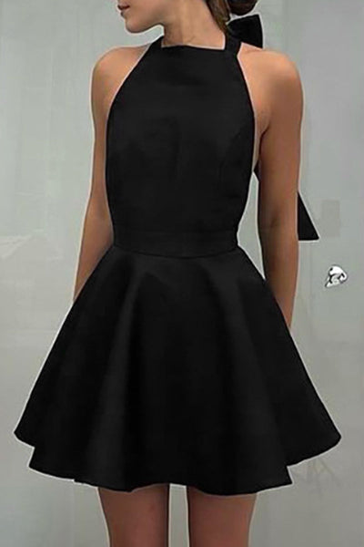 Fabiola® | Elegant, plain, backless evening dresses with bow and halterneck