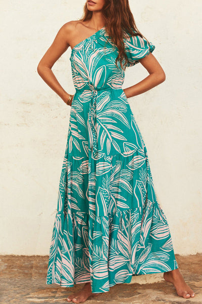 Dolores® | Casual holiday dresses with floral frenulum, backless, A-line dress with slanted collar