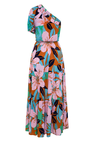 Dolores® | Casual holiday dresses with floral frenulum, backless, A-line dress with slanted collar