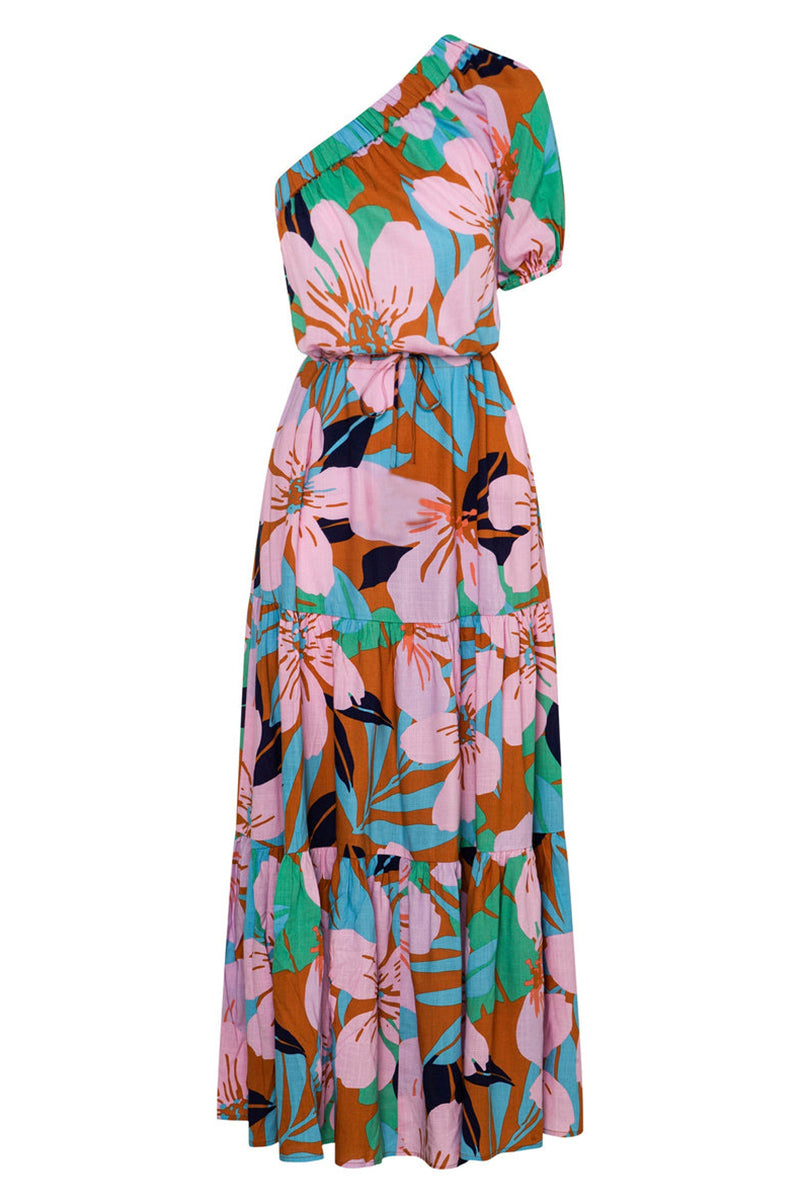Dolores® | Casual holiday dresses with floral frenulum, backless, A-line dress with slanted collar