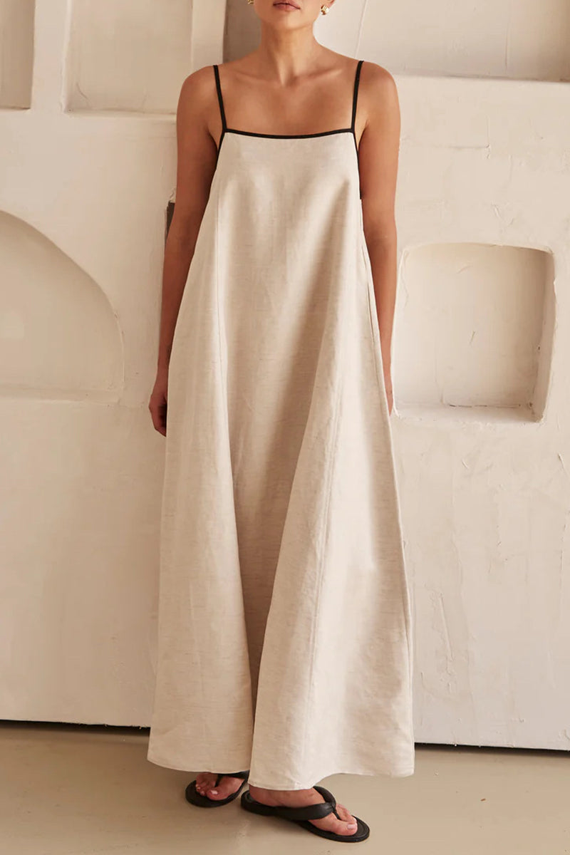 Elena® | Casual solid patchwork sling dresses with square collar