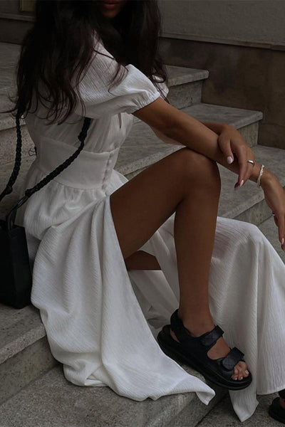 Claudia® | Elegant A-line dresses with fixed buckle and V-neck