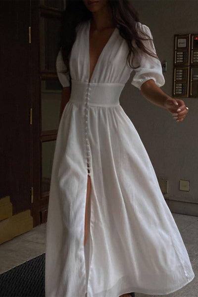 Claudia® | Elegant A-line dresses with fixed buckle and V-neck