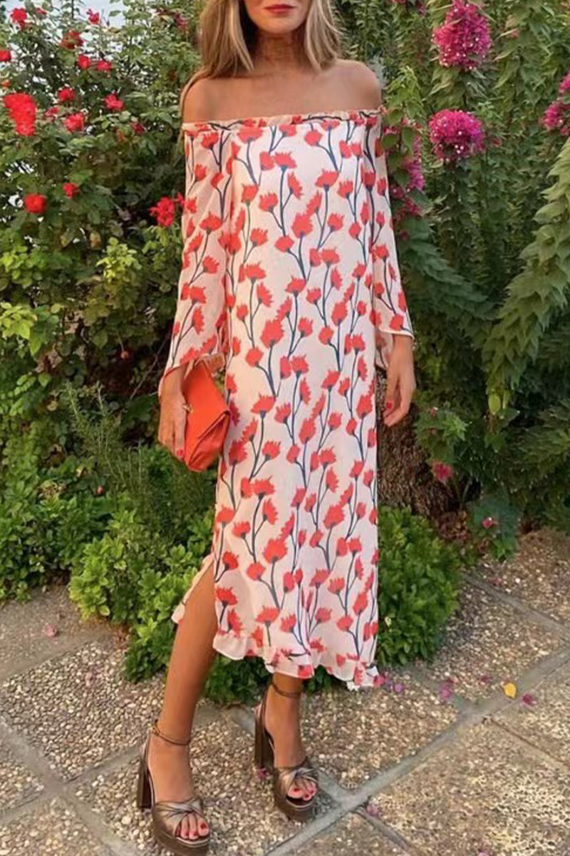 Ariadna® | Off-the-shoulder printed dresses with a sweet holiday floral pattern