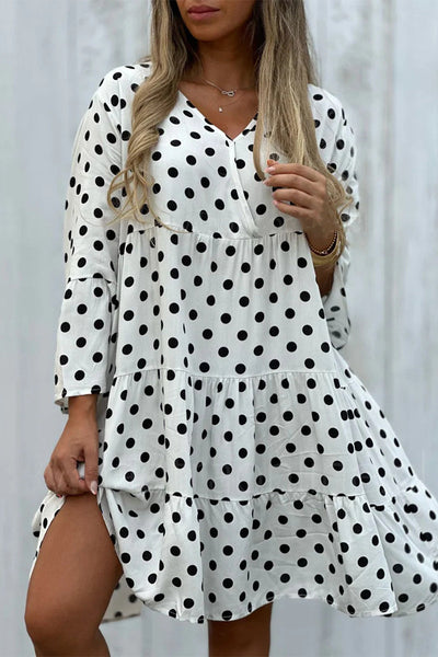 Sofia® | Elegant printed, dotted flounce dresses with V-neck and A-line