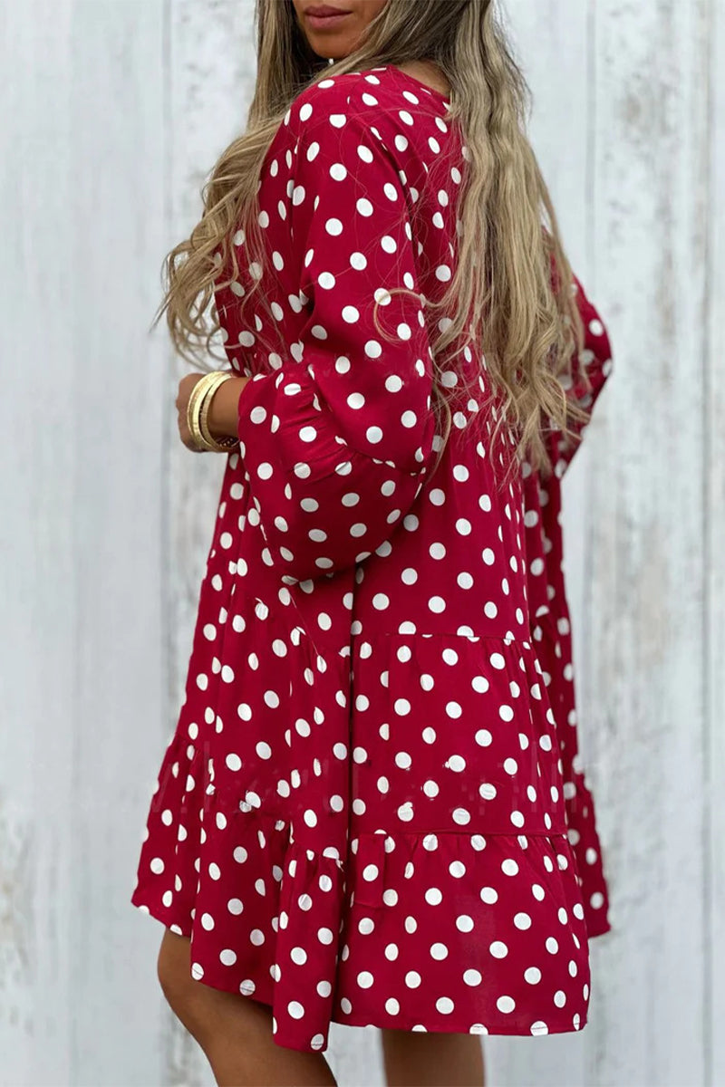 Sofia® | Elegant printed, dotted flounce dresses with V-neck and A-line