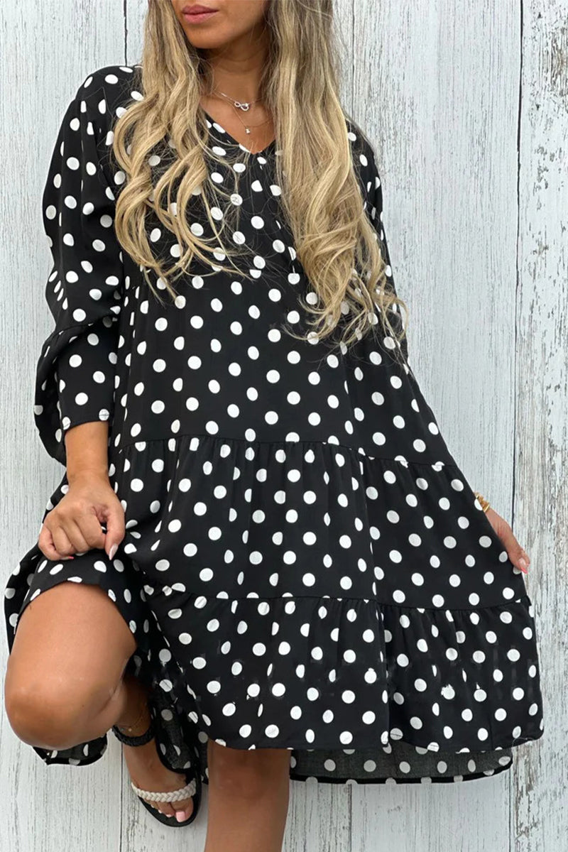 Sofia® | Elegant printed, dotted flounce dresses with V-neck and A-line