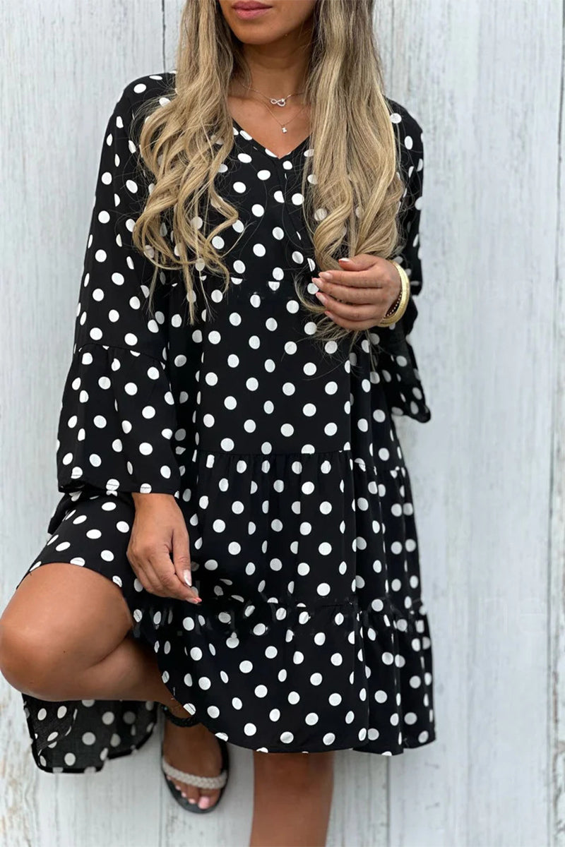 Sofia® | Elegant printed, dotted flounce dresses with V-neck and A-line