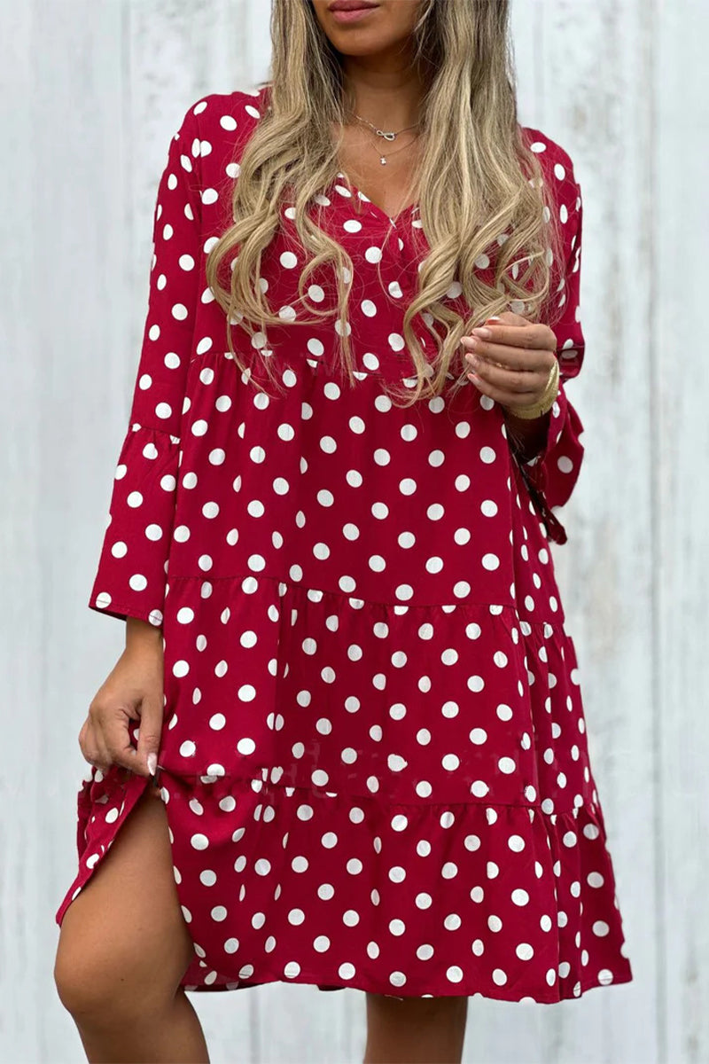 Sofia® | Elegant printed, dotted flounce dresses with V-neck and A-line