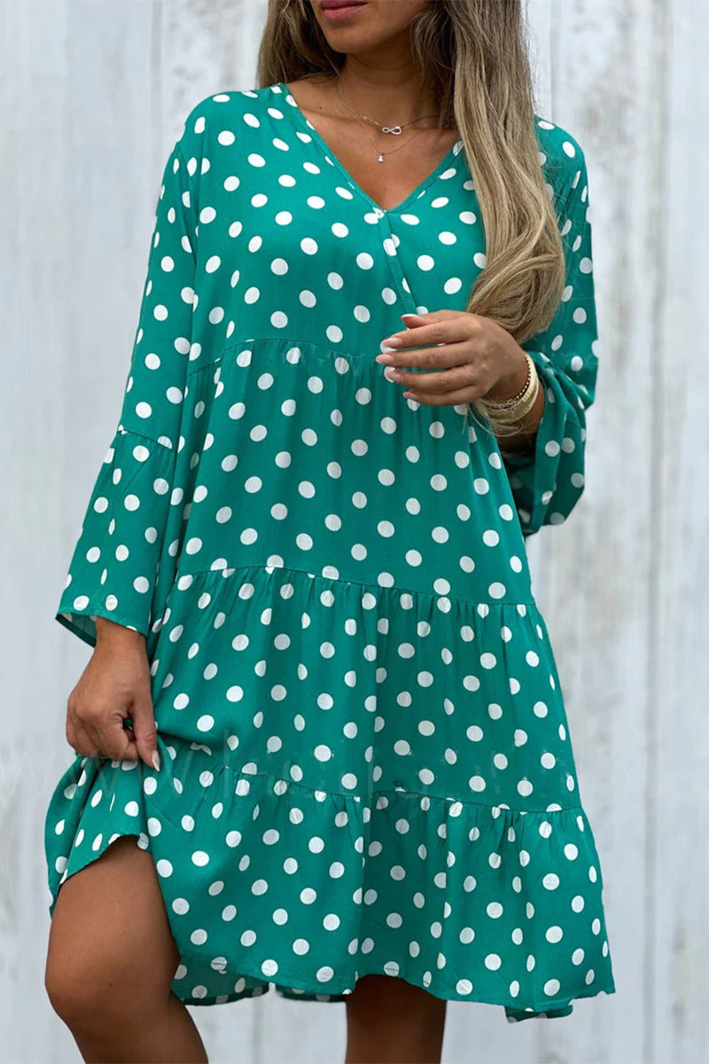 Sofia® | Elegant printed, dotted flounce dresses with V-neck and A-line