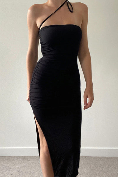 Laura® | Sexy Solid Color Drawstring Frenulum Slit Strapless Wrap Skirt Dresses (Wearable in Multiple Ways)
