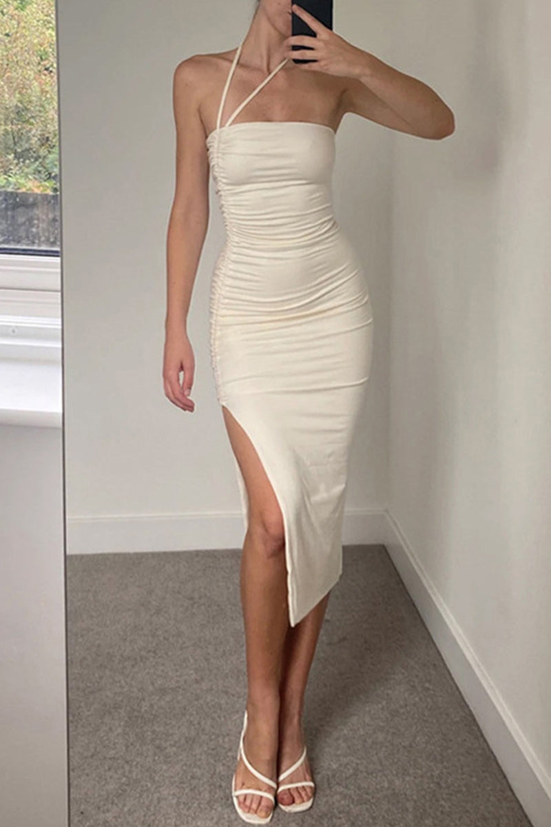 Laura® | Sexy Solid Color Drawstring Frenulum Slit Strapless Wrap Skirt Dresses (Wearable in Multiple Ways)