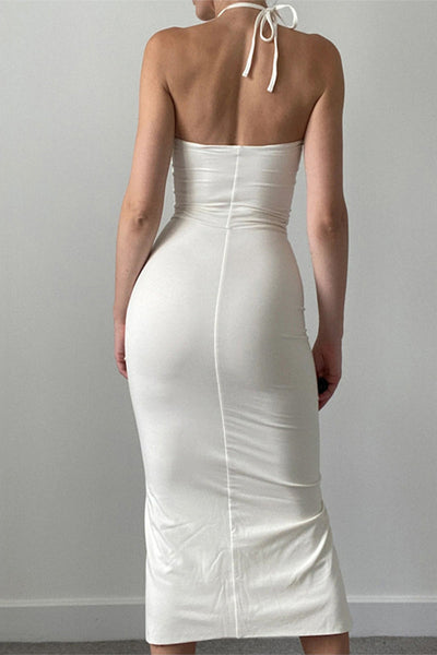 Laura® | Sexy Solid Color Drawstring Frenulum Slit Strapless Wrap Skirt Dresses (Wearable in Multiple Ways)