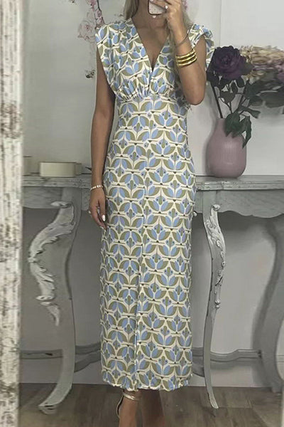 Lara® | Elegant geometric print V-neck one-tier skirt dresses from celebrities