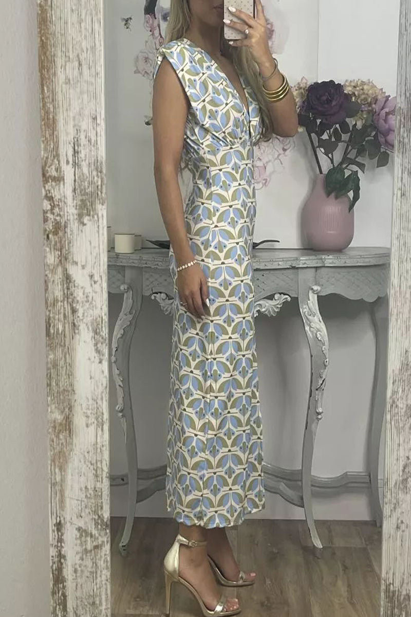 Lara® | Elegant geometric print V-neck one-tier skirt dresses from celebrities