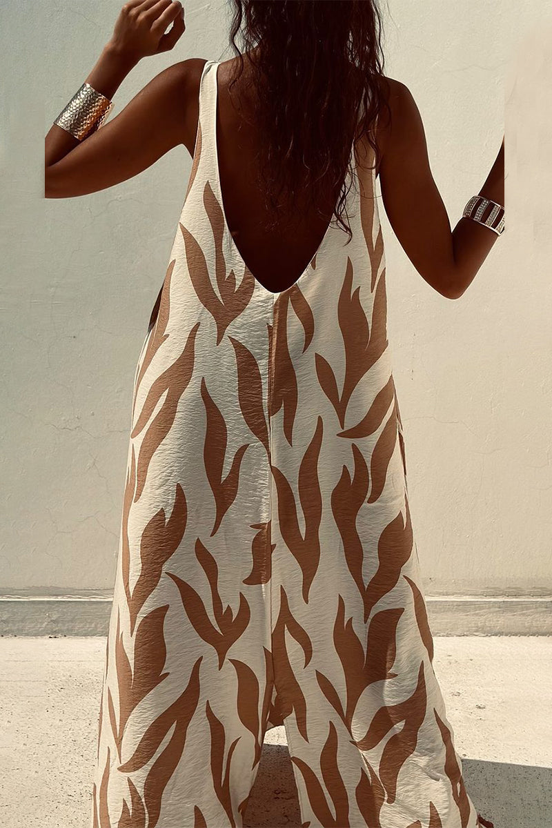 Iliana® | Casual geometric print backless sleeveless dresses with O-neck