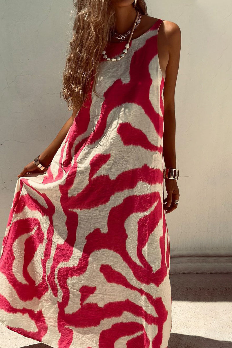 Iliana® | Casual geometric print backless sleeveless dresses with O-neck