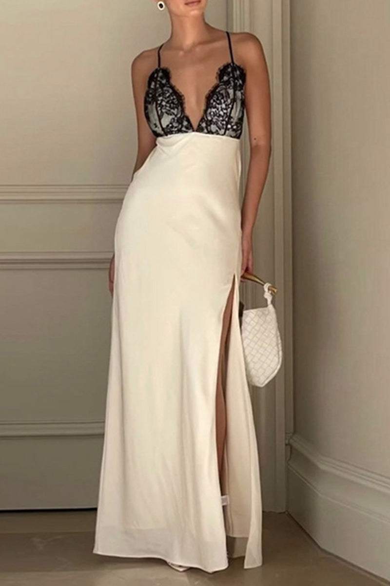 Francisca® | Sexy sling dresses made of solid lace with a backless slit and V-neck