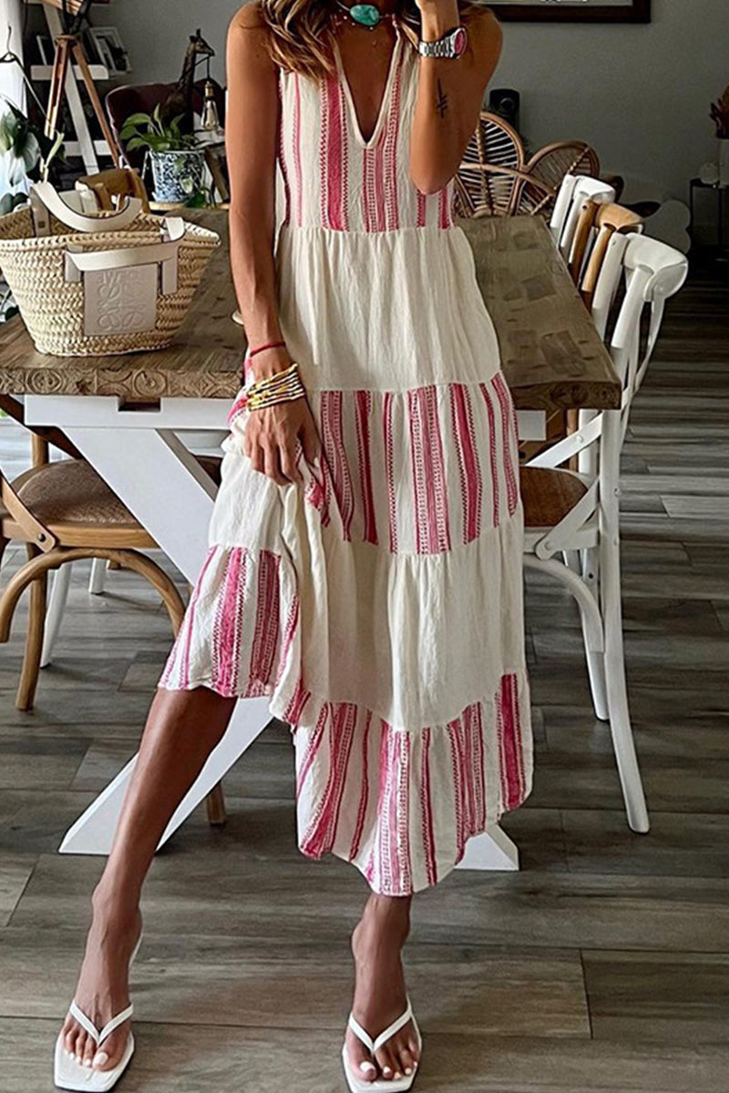 Eugenia® | Casual striped patchwork V-neck dresses