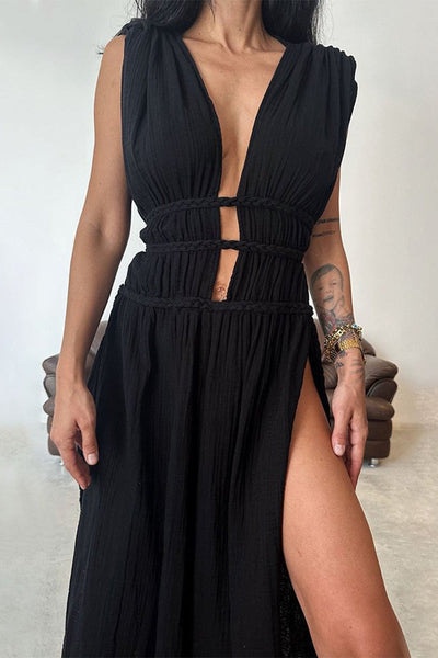 Maria Fernanda® | Sexy Bohemian Solid Color Slit V-Neck Beach Dresses (3 Colors)