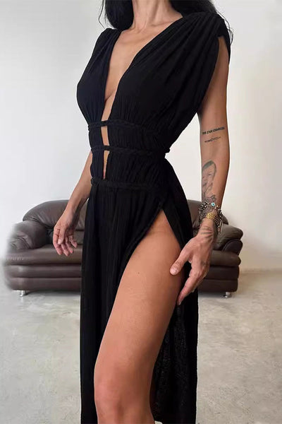 Maria Fernanda® | Sexy Bohemian Solid Color Slit V-Neck Beach Dresses (3 Colors)